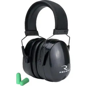 30816 radians maximus premium passive nrr 28 ear muff w free plugs black mx0100cs main 1