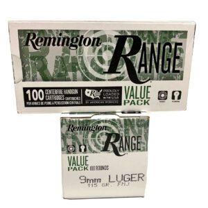 Remington Ammunition Range Ammo Brass 9mm 100 Round 115 Grain FMJ
