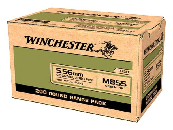 WINCHESTER USA GREEN TIP BRASS 5.56 NATO 62 GRAINS 200 ROUNDS FULL METAL JACKET