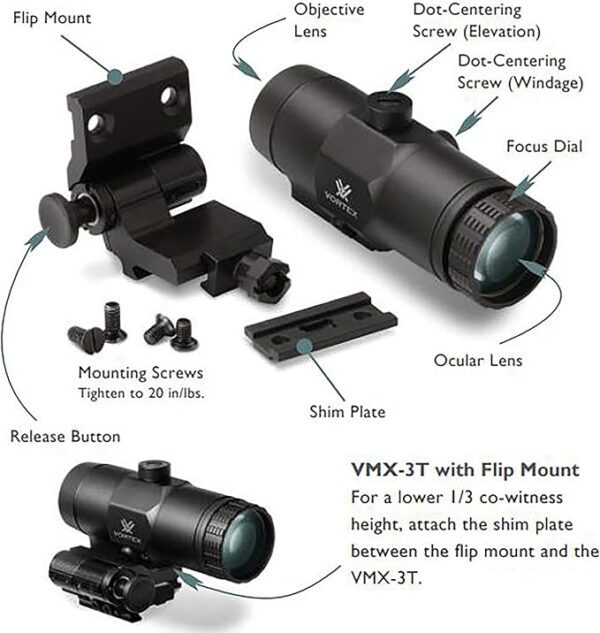 Vortex Optics VMX 3T 3X Red Dot Sight Magnifier with Built in Flip Mount 5