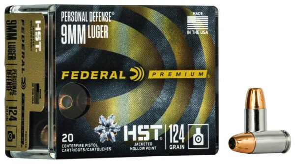 Federal Premium Personal Defense 9mm Luger HST Jacketed Hollow Point 124 Grain 20 Cartridge Box 1