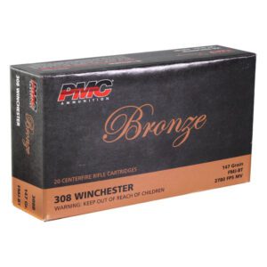 PMC Bronze 308 Winchester Ammunition 147 Grain Full Metal Jacket Boat Tail 308B