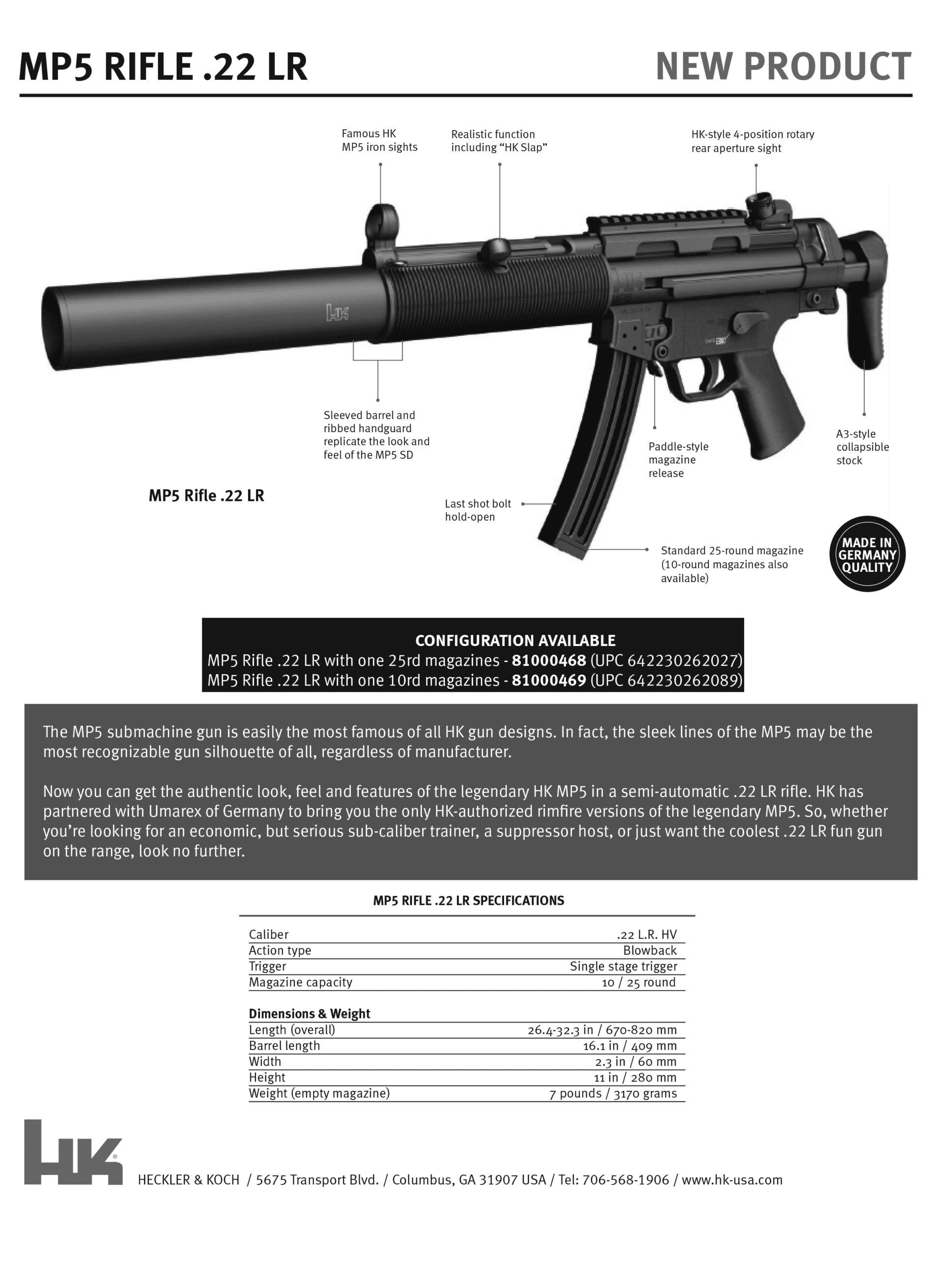 HK 81000468 MP5 Full Size 22 LR 251 3 HK 81000468 MP5 Full Size 22 LR 251 3